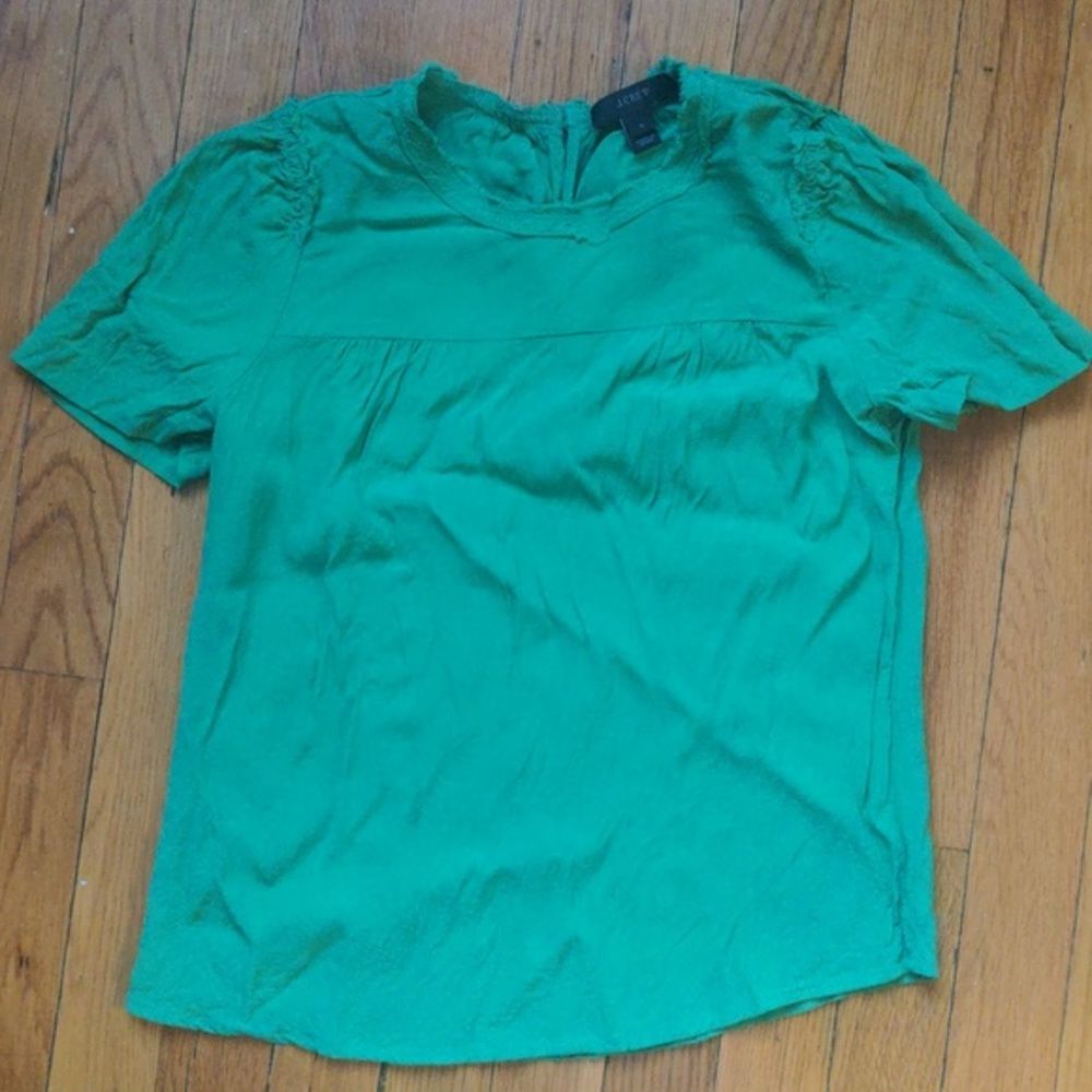 J Crew Kelly Green Crinkle Silk Blouse